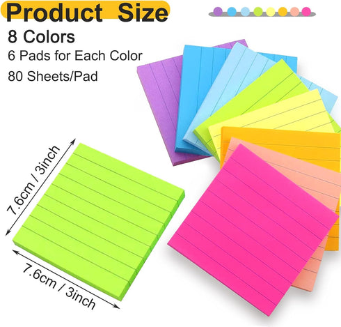 Pop Up Sticky Notes (48 Pack) - 3840 Sheets Lined 3x3 inch Self-Stick Notes Pads for Home Office School