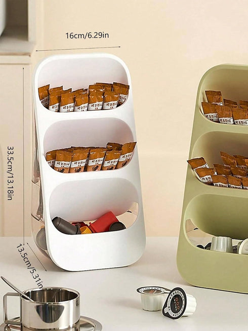 Cheeskteo Counter Modern Grey Tea Bag Storage Box Multi Compartment Coffee Capsule and Instant Milk Tea Organizer