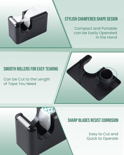 Lichamp 10 Pack Office Desktop Tape Dispenser with 10 Rolls of 1 Inch Core Tape, Red and Black
