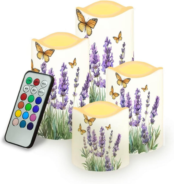 Lavender Butterfly Flameless Candles Bulk Timer Battery Operated Candles with Remote Color
