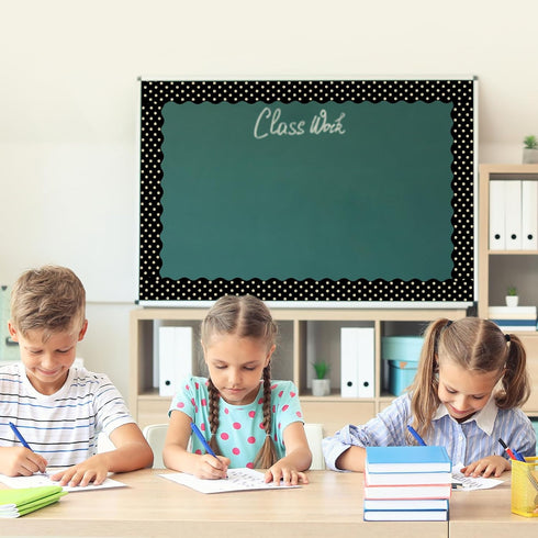 Whaline 32.8ft Dot Bulletin Board Borders, Black with Gold Foil Dot Die-Cut Trim for Classroom Decoration