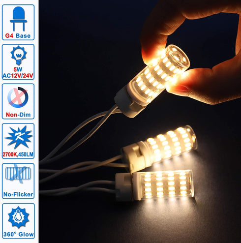G4 T3 LED Landscape Bulbs 5W 12~24V, G4 40W 35W Halogen Equivalent,2700k Soft Warm White,Low Voltage G4 JC Bi-Pin Light Bulbs for Outdoor Deck Stair Step Path Lighting,450LM,(10Pack) by Ziomitus