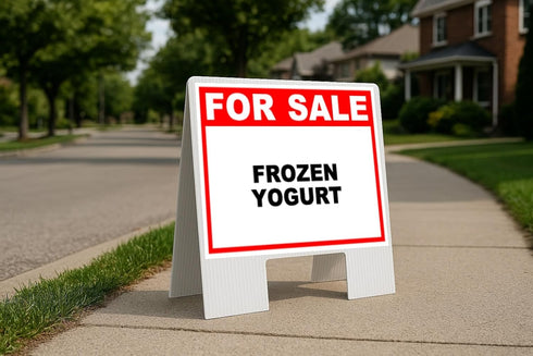 Frozen Yogurt For Sale White Red Black Folding Coroplast A-Frame Double-Sided 23in