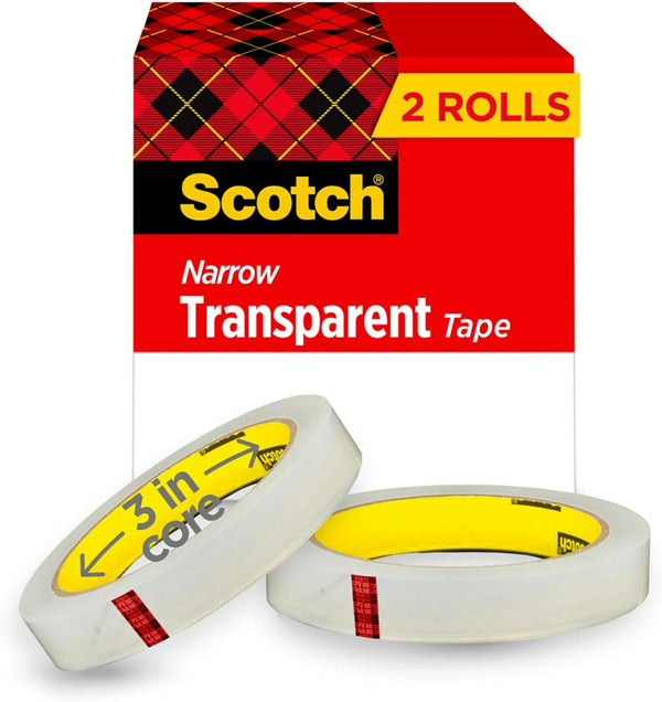 Scotch Transparent Tape, 2 Rolls, 1/2 x 2592 Inches, Classic Glossy-Finish