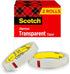 Scotch Transparent Tape, 2 Rolls, 1/2 x 2592 Inches, Classic Glossy-Finish