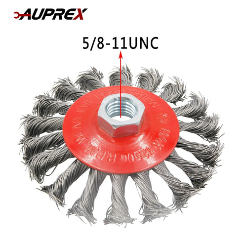 5 Pack 4 Inch Twist Knotted Wire Wheel Brush for Angle Grinder, 5/8 Inch-11 Threaded Arbor, Heavy-Duty Conditioning