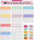 Mr. Pen Sticky Index Tabs, 500 Pcs, 21 Sets, Colorful Page Markers for Notebooks, Binders, and Books