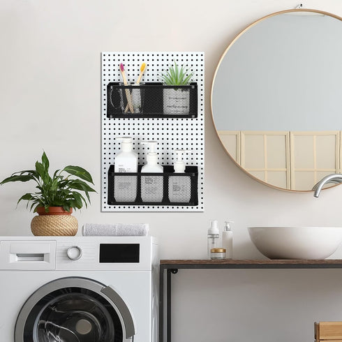Blulu 2 Pcs Magnetic Pegboard Baskets, Metal Pegboard Wall Organizer Shelves for Kitchen Office Craft Storage