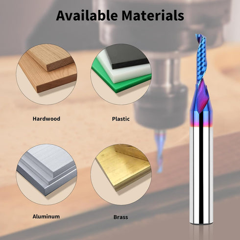 Solid Carbide Single Flute End Mill, 1/4” Shank Upcut CNC Spiral Router Bit for Aluminum, Plastic, Acrylic