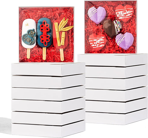 25PCS Clear White Cookie Boxes 6" x 6" x 1 ¼" with Full Window, Bakery Macaron Boxes, Cakesicle Boxes, Chocolate Bomb