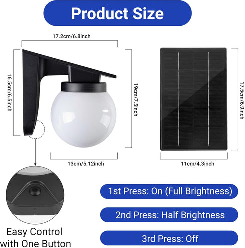 1 Pack, 3 IP65 Solar Wall Lights Outdoor, Lighting Modes, Waterproof, Wireless Solar Powered LED Lights for Backyard