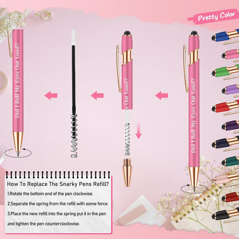 Snarky Funny Office Pens, 12 Pcs Negative Sarcastic Hilarious Quotes Ballpoint Pens with Stylus Tip (Style 1, 12)