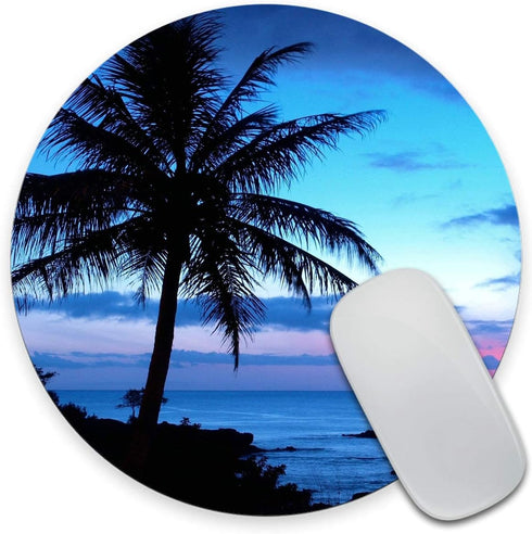 Tropical Paradise Ocean Beach Scene Mouse Pad, Anti-Slip Rubber Round Mat for Working and Gaming