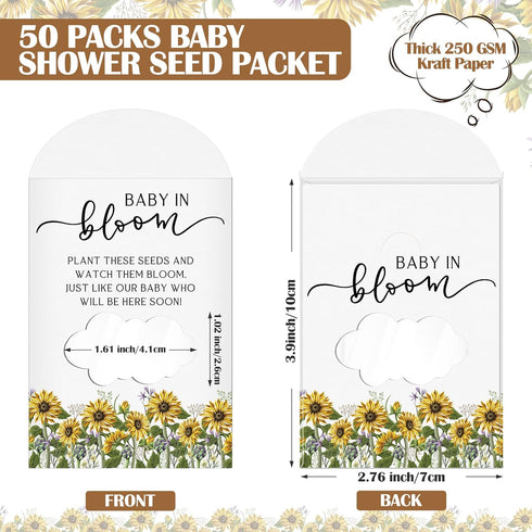 Fumete 50 Pcs Baby Shower Party Favor Baby Shower Seed Packet Baby in Bloom Kraft Bags with Window Seed Envelopes Resealable Seed Organizer Storage Bag for Gender Reveal Party, No Seed (Sunflower) by Fumete