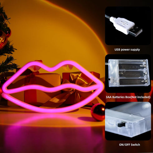 Pink Lips Neon Sign Night Lights for Bedroom LED Pink Wall Sign Party Girls Baby Kids Children Gifts Home Lips Neon