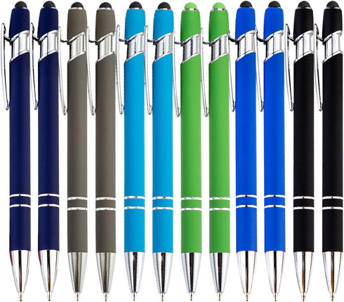 PASISIBICK 12 Pieces Ballpoint Pen with Stylus Tip, 2 in 1 Premium Metal Stylus Pen for Touch Screens, Black Ink (Pack