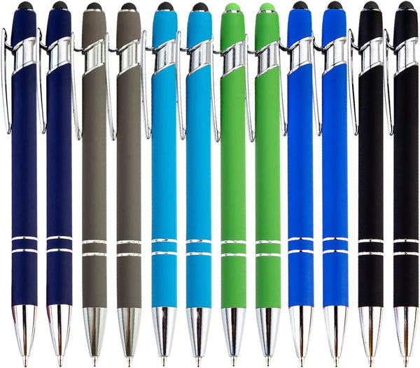PASISIBICK 12 Pieces Ballpoint Pen with Stylus Tip, 2 in 1 Premium Metal Stylus Pen for Touch Screens, Black Ink (Pack