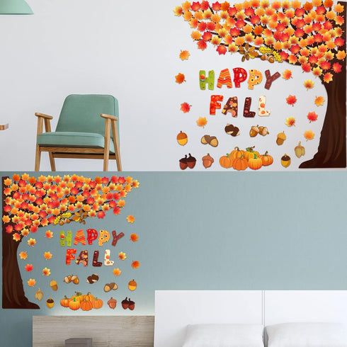 Zonon 128 Pcs Fall Classroom Tree Bulletin Board Set, Woodland Whimsy Autumn Trees and Scarecrow Cutouts