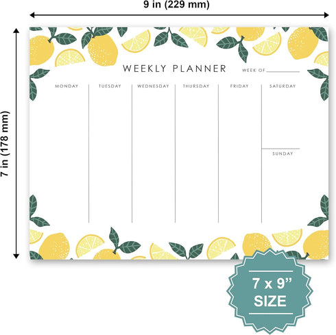 Weekly Planner Notepad, 9x7” inches, 52 Tear Off Sheets for To Do List, Notes & Schedule - Lemons