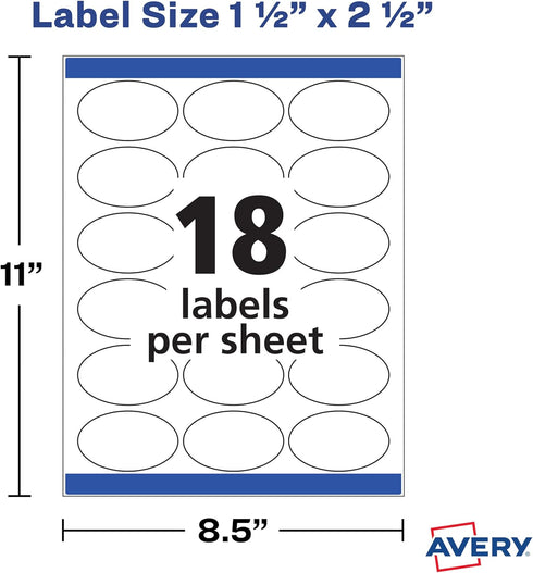Avery Printable Blank Oval Labels, 1.5" x 2.5", Glossy Crystal Clear, 180 Customizable Labels