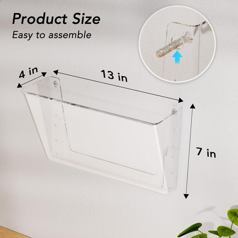 MaxGear Clear Acrylic File Holder Wall Organizer, 6 Pockets Hanging File Organizers for Office and Home, 13x4x7 inches