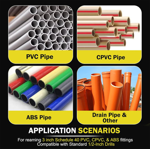 Premium PPR300 PVC Pipe Reamer 3 Inch, Aluminum Head - Plumbing Tool with 3/8-Inch Hex Shaft for PVC, ABS, CPVC