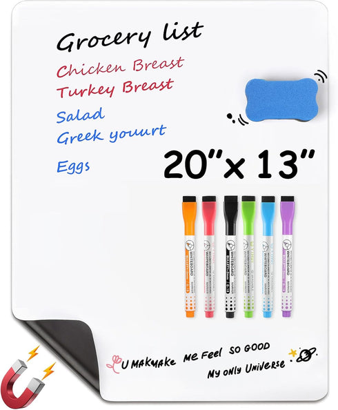 MaxGear Magnetic Dry Erase Whiteboard 20'' x 13'' for Refrigerator, Kitchen Fridge Shopping List with 1 Eraser, 6