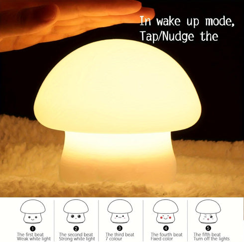 Samsung Seiko Rechargeable Mushroom Night Light for Kids, Multi-Color LED Nursery Lamp, Silicone Baby Night Light