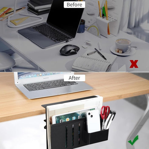Under Desk Laptop Holder, Clamp On Side Desk Organizer with Anti-Scratch Pad & Magnetic Pen Holder for Flat Edge Desks