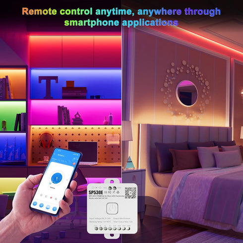 PAUTIX SP530E WiFi Alexa Bluetooth LED Controller, Supports PWM Monochrome CCT RGB RGBW RGBCCT, for LED Strip/Matrix