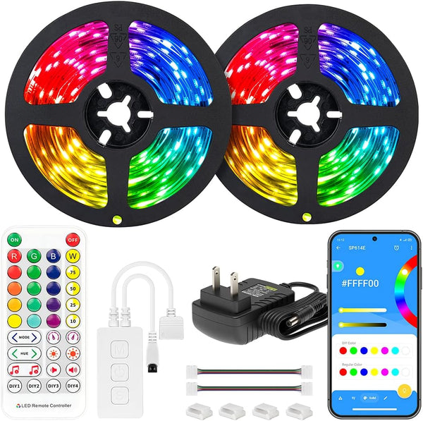 BTF-LIGHTING RGBW Bluetooth Music APP 32.8FT LED Strip Lights RGB+Warm White 3000K