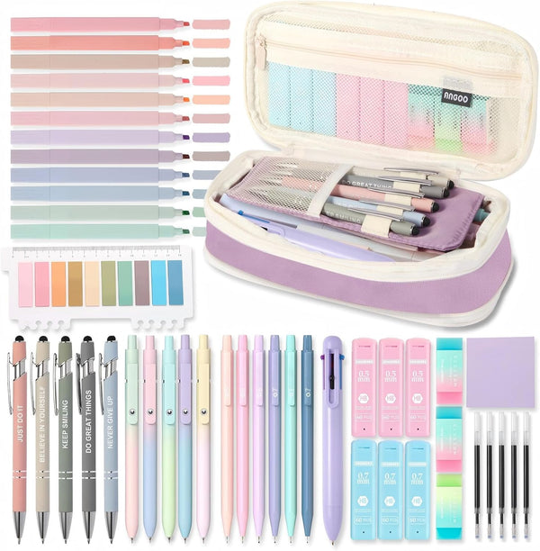 GUGUKUKU 56PCS Aesthetic School Supplies Cute Stationary Set with Large Pencil Case, Stylus