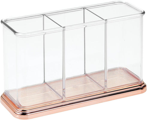 mDesign Plastic Organizer Cup Holder - Divided Storage Organizer for Desks, 3 Sections for Pens, Pencils, Markers,