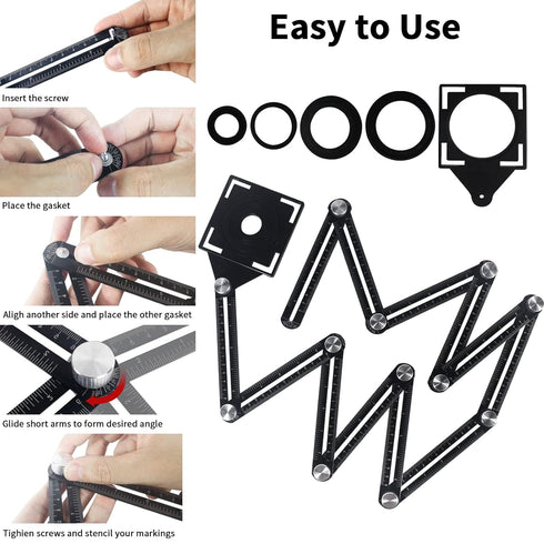 WiseWater 12 Sided Multi Angle Measuring Ruler, Universal Aluminum Alloy Template Tool