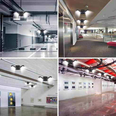 KONPWAY 6000 6500K 60W, Deformable LED Garage Light - Lumen Daylight Three Leaf Garage Organization Ceiling Lighting