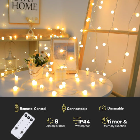 116 200 8 RaThun Globe String Lights Plug in Ft. LED Modes with Remote,Waterproof Fairy String Lights for Indoor