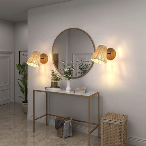 (5.7" Rattan Wall sconces, Farmhouse Wall Light Fixture, Handmade Wall Lamp Lampshade)