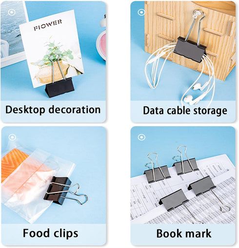 Medium Binder Clips 1.6 Inch (60 Pack), Black Large Paper Clamps for Office and Home Supplies