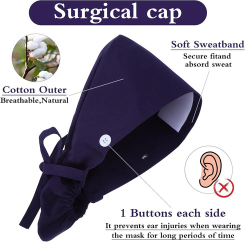 Gsbnjuy 1pcs Adjustable Working Cap with Button Classic Scrub Caps for Women Scrub Caps Women Satin Lined Cotton