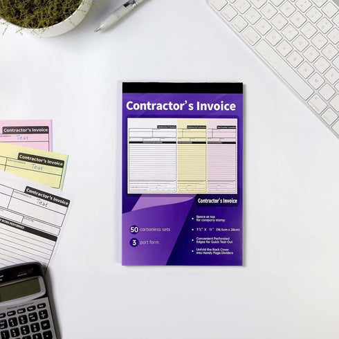 IMXYO 7.3 11 inches 3-Part 50 Sets Carbonless Contractor Invoice Receipt, x Estimate Book, with Carbon Copies