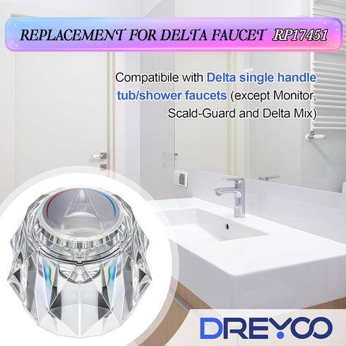 Dreyoo Faucet Handle Replacement for Delta Faucet RP17451, 2-1/2'' x 2-1/8'' Clear Acrylic Finish Knob