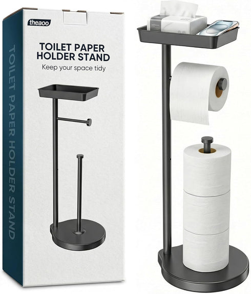theaoo Toilet Paper Holder Stand with Shelf, Flushable Wipes Dispenser, Free Standing