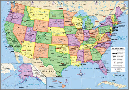 US and World Desk Map (13" x 18" Laminated) for Students and Classroom Use by Lighthouse Geographics