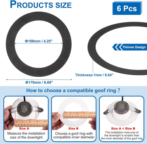 4" Inch 6 6.7-inch, 4.25-inch, PATIKIL Goof Rings for Recessed Can Lighting Down Light, Pcs Metal Goof Trim Rings