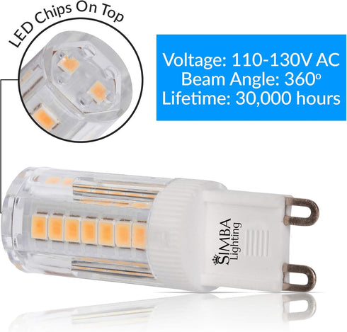 Simba Lighting G9 LED Light Bulb 4W T4 40W Halogen Replacement for Pendants Ceiling Lights, 5 Pack