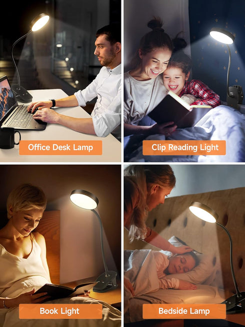 Mubarek Reading Lamp, 400LM 36 LED Reading Light, USB Rechargeable Battery Operated Table Lamp, 5 Levels Brightness