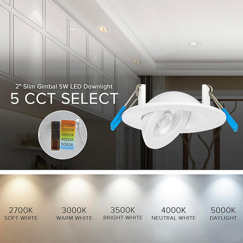 2 400 5 2700K/3000K/3500K/4000K/5000K, Dimmable, 90 Maxxima in. Rotatable Ultra-Thin Recessed LED Floating Gimbal