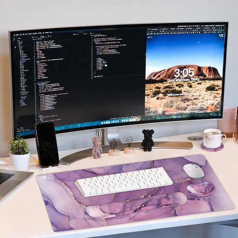 WB WEIRDBEAST Set, 4Pcs (35.415.7 Set Large Keyboard Mouse Pad Extended Mouse Pad+Keyboard Wrist Rest Support, Memory