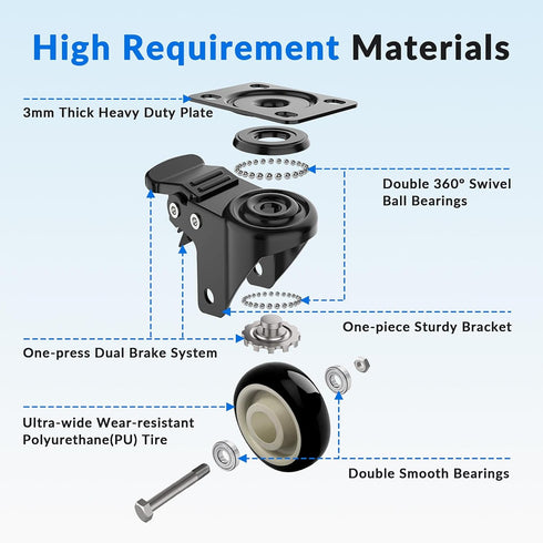 UBZOPWA 4 Inch Set 4 2200lbs Caster Wheels, of Heavy Duty, Large Industrial Plate Casters with Dual Locking Brake, Load