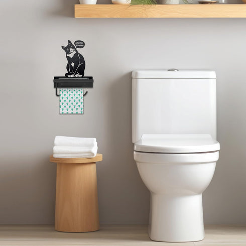 Vausart Black Cat Toilet Paper Holder with Shelf & are You Pooping Sign Farmhouse Bathroom Decor, Cute Cat Design